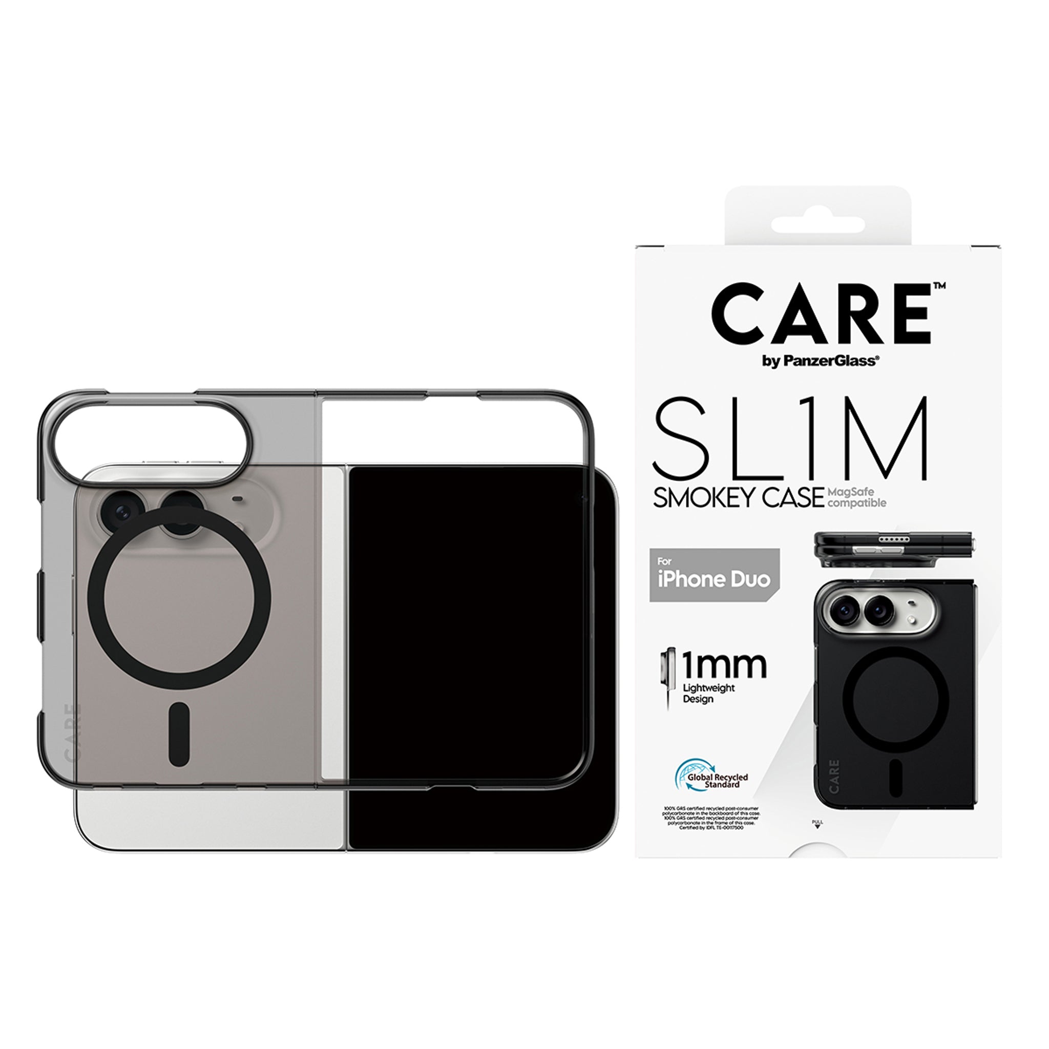 CARE™ by PanzerGlass® SL1M Case Smokey m. Sort MagSafe iPhone Duo